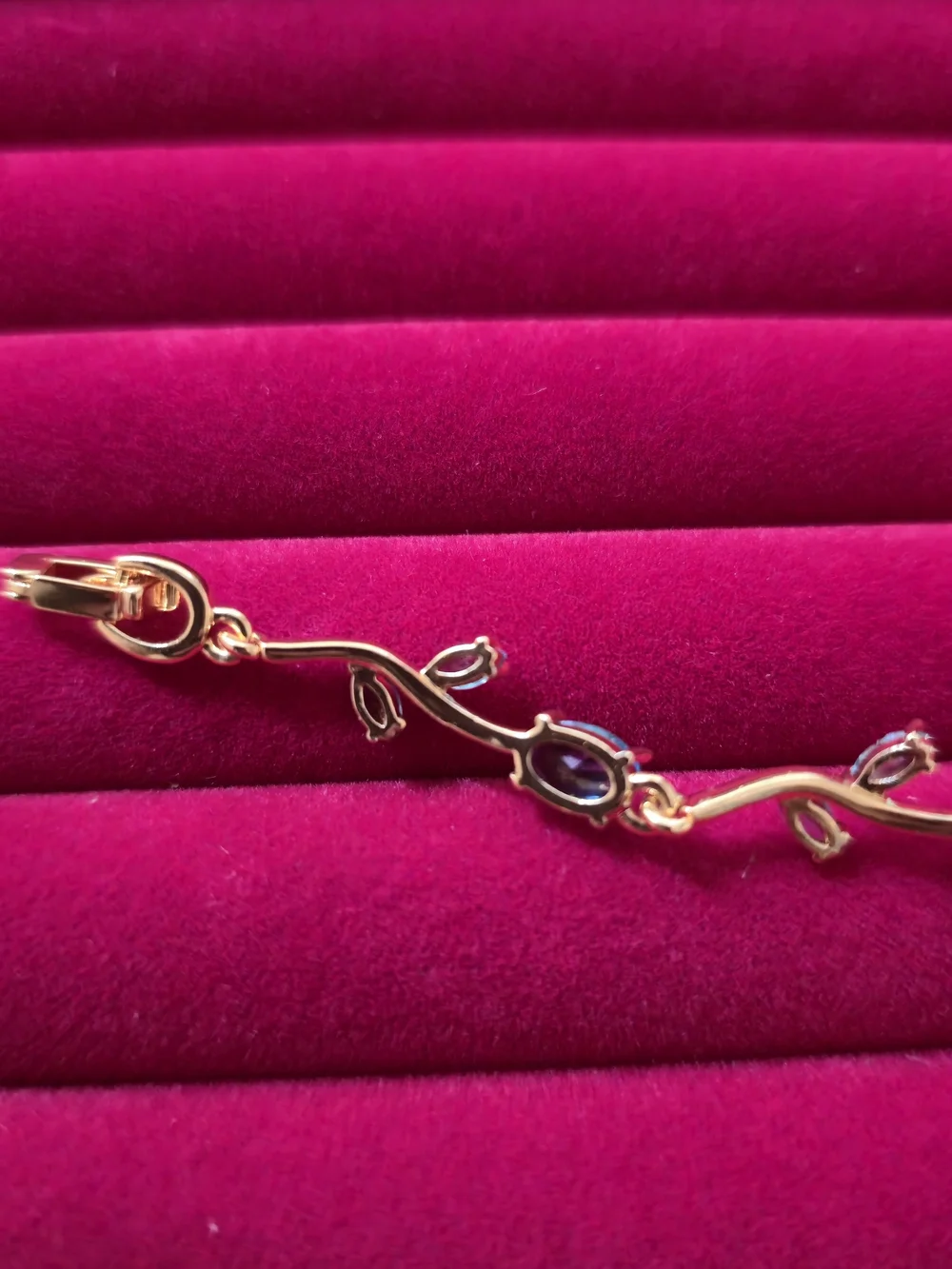 18K Gold Plated Bracelet W/ Blue Oval & Leaf Zircon Design - Elegant Jewelry B03